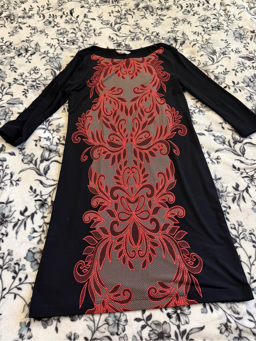 Banana Republic Black Midi Dress with Red Front Motif